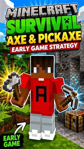 Minecraft Survival Axe & Pickaxe Early Game Strategy (MInecraft DL Craft!)