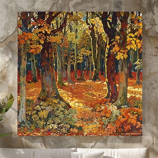 William Morris Inspired Autumn Forest Canvas Wall Art, Vintage Botanical Art, Rustic Autumn Decor, Elegant Seasonal Canvas Print - Etsy