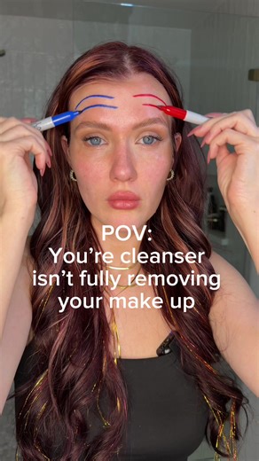 I drew Sharpie on my face to test cleansers 👀🖊️ Because if it can’t break down this, it won’t fully break down makeup, SPF, and oil. Neutrogena Hydro Boost: 3/10 Cetaphil Daily Cleanser: 7/10 My Cleansing Balm: 9/10 Not a perfect 10, a faint hint of red Sharpie stayed, but still did the real work 🧼✨ Cleansing should dissolve buildup, not just move it around. If your skin still feels coated after washing, your cleanser might be the issue. Save this for your next skincare reset 🤍 What would yo