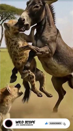 Donkey vs Hyena Clash 🫏🔥 | Wild Counterattack Moment ⚡ #Shorts