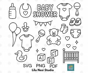 Baby Shower SVG Bundle | Baby Doodles Clipart | Baby Shower Icons | Cricut Silhouette PNG PDF - Etsy