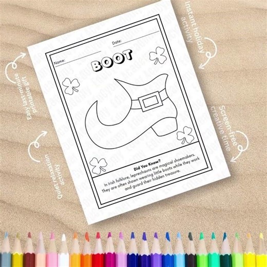 Leprechaun Boot Coloring Page 🍀 St. Patrick's Day Printable