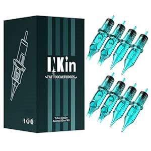 INKin Tattoo Cartridge Needles 50Pcs Assorted Mixed Size Curved/Round Magnum #12 Standard 5RM/7RM/9RM/11RM/13RM Tattoo Needles with Safety Membrane for Tattoo Gun Machine Pen
