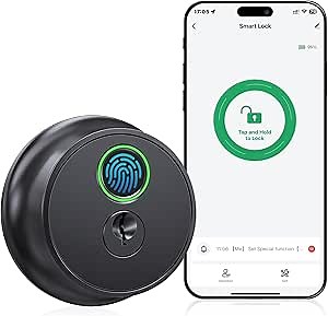 Smart Deadbolt Lock for Front Door: Fingerprint Door Lock-Keyless Entry Door Lock-Electronic Lock with 2 Key-Digital Door Lock with APP Control-Easy Installation-Minimalist Design (T2)