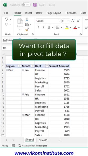 62K views · 357 reactions | Fill pivot table in 3 clicks  #filldata #fillseries #repeatallitemslabels follow for more ✅ | Excel By Vikal | Facebook