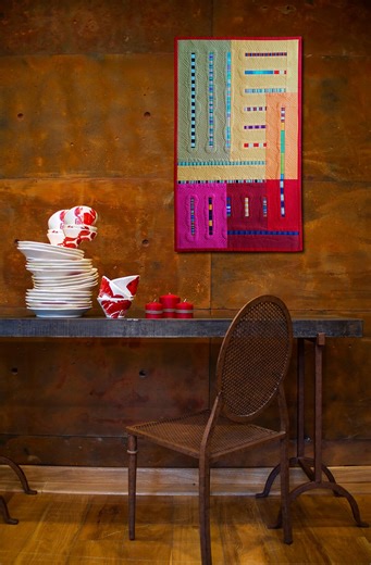 Modern Striped Quilted Wall Hanging, Abstract Red Yellow Patchwork Decor (20x33 Inch) - Etsy