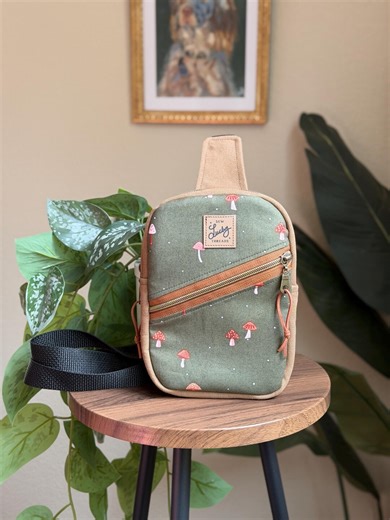 Mushroom Canvas Sling Backpack, Handmade Bag, Purse - Etsy