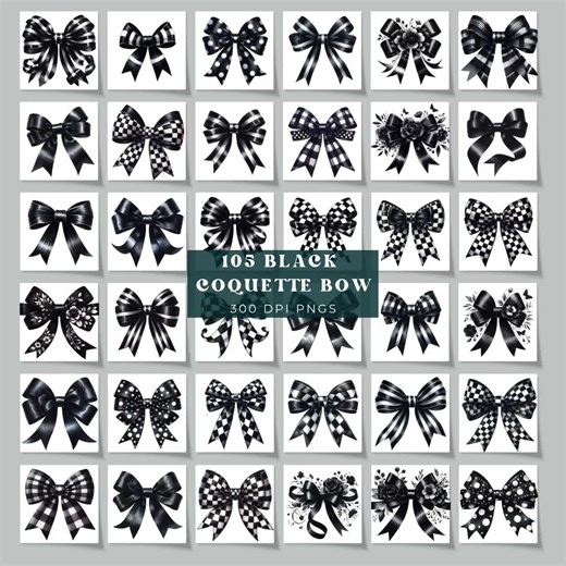 Black Coquette Bow Clipart Collection: Ribbons, Wedding, Birthday (PNG Commercial Use) - Etsy