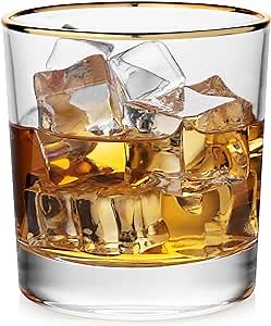 Amazon.com | Whiskey Glasses Set of 4 Simple Design with 24K Gold Rim | Bar Glasses | Old Fashioned Tumblers | Lowball Glasses | Rocks Glasses | Standard12 OZ Drinking Glass: Old Fashioned Glasses