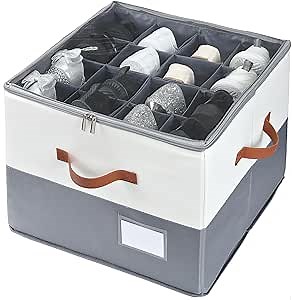 Shoe Organizer for Closet,Fits Up to 16 Pairs,Storage Box with Clear Cover Adjustable Dividers,Foldable Space Saving Shoe Box Storage Containers for Entryway,Reinforced with 3 Handles ,1Pack,Grey