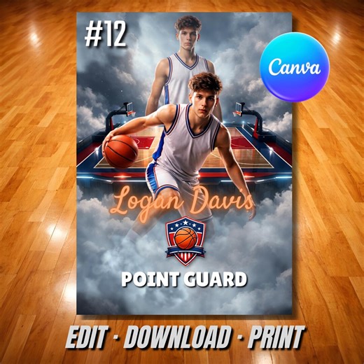 Basketball Trading Card Template | Custom Player Card | Editable Canva Sports Card | Printable Gift - Etsy