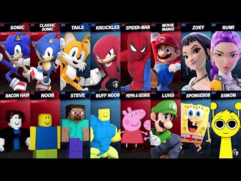 Sonic vs Mario vs Roblox vs Minecraft vs Fortnite vs Peppa vs Spider-Man vs Spongebob | Super Smash