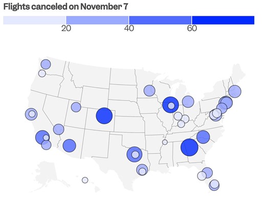 Map shows which airports have the most canceled flights due to the government shutdown