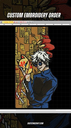 gojo embroidery design file #animeembroidery #machineembroiderydesign #jujutsukaisen