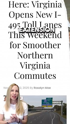 🚨 Big news, Northern Virginia The I-495 traffic nightmare we’ve all dealt with is finally getting some real relief starting THIS weekend! I’m Elizabeth Ann Kline, your local Northern Virginia real estate expert, and here’s what you need to know Virginia is officially opening the brand-new I-495 Express Lanes extension through McLean and Tysons! After years of construction dust, lane shifts, and those painful backups near the American Legion Bridge, drivers will finally see: ✨ Smoother travel ✨ 