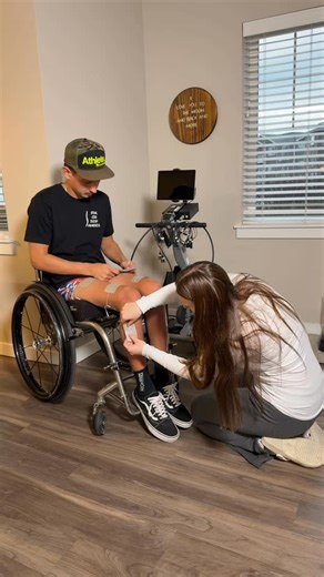 Amber Cogbill on Instagram: "If you’re new here, my fiancé had a dirtbike accident back in 2022 that has left him paralyzed from the nipple line down. This bike sends e-stimulation shocks through the pads to make his legs do a pedaling motion. This helps with preventing his legs from atrophying (because it builds muscle), helps with bone density as well as blood flow🙌🏼❤️ #fiance #paraplegic #paralyzed #wheelchair #fyp @neven.hart"