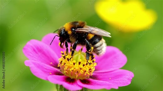 Artistic slow motion sequence illustrating the vital process of cross pollination, as a bee transfers pollen, symbolizing growth, fertility, and the essential role of pollinators in nature.