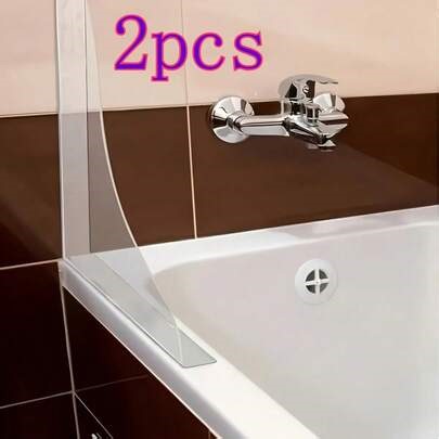 2Pcs Clear Shower Splash Guard, Acrylic Bathtub & Sink Water Block With Self-Adhesive Tape, Easy To Install Waterproof Splatter Shield For Bathroom Kitchen, Anti-Splash Protection Accessory | SHEIN