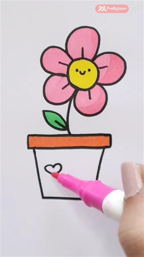 🌸 Cute Spring Flower in a Vase – Easy Drawing for Kids 🎨🌷 #easydrawing #art #kids