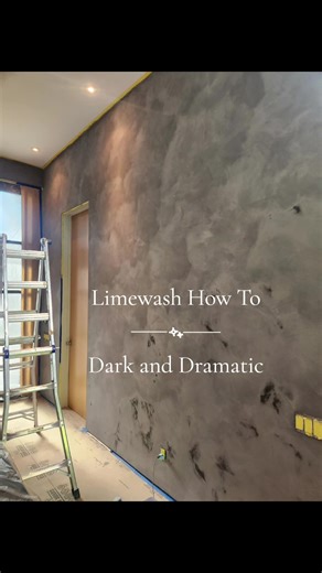 Limewash How To (Part 2) Dark and Dramatic ✨This wall already had two coats of limewash on it. ✨I used the paint right out of the gallon, so it wasn't watered down at all. ✨I tried to use a pretty loose wrist and smaller strokes for this one. ✨I worked from one side of the wall to the other and kept a wet edge. ✨I would put enough paint on the brush to get about a 2 sq foot area in with each dip of paint. ✨I didn't overwork the areas, once I had spread it out lightly I moved on ⏩. ✨I used about 