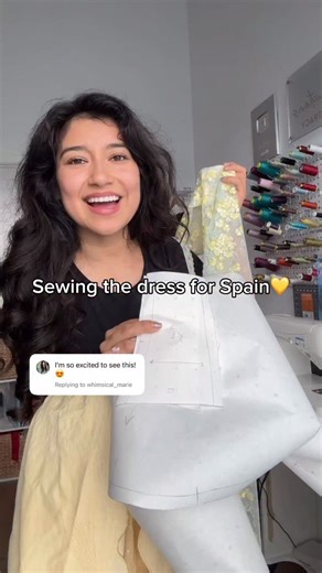 Tracy Garcia on Instagram: "Finally started sewing the dress for Spain✂️ I love the lace and scallop details! #sewingprojects #sustainablymade #tablecloth #dress"