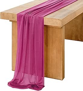 Ling's Moment 14Ft Magenta Sheer Chiffon Like Table Runner Hot Pink Dark Pink Tablecloth for Valentines Day Wedding Rustic Boho Wedding Party Bridal Shower Decorations Birthday Party