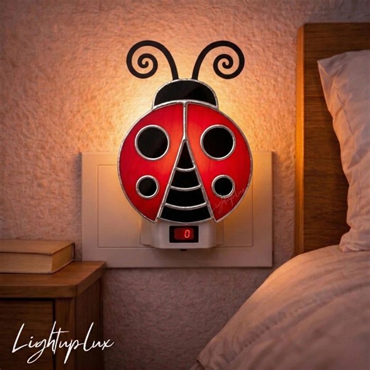 Ladybug Stained Glass Night Light, Handmade Bug Plug in Lamp for Bedroom or Nursery Decor - Etsy