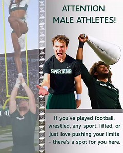 College cheer isn’t just on the sidelines of Big Ten football, volleyball and basketball! It is strength, teamwork, and next level athleticism! Want to challenge yourself in a new athletic environment? Come to a practice and check it out. Link in bio to sign up for free | Michigan State Cheerleading Team
