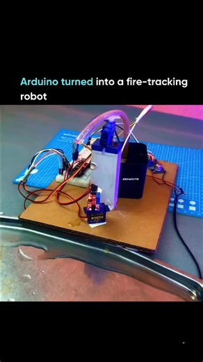 Learn AI | Tutorials, News & Future Tech on Instagram: "A small project with big implications. This setup uses an Arduino Nano connected to a flame sensor and servo motor to detect and follow the movement of fire, all in real time. The flame sensor continuously scans for infrared light emitted by a flame, sending data to the Arduino’s microcontroller. The code then calculates the flame’s position and commands the servo motor to rotate toward it with precision. It’s a miniature demonstration of f