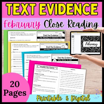 February Close Reading Informational Text| Text Evidence | Grades 3 4 5