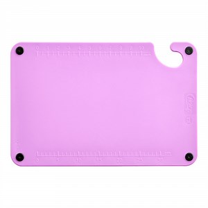 Choice 18" x 12" x 1/2" Purple Cutting Board with Grips, Hook, and Rulers
