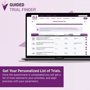 The ALS Trial Navigator Platform features the Guided Trial Finder as an innovative tool which allows people with ALS to access a personalized list of trials based on their eligibility and preference. You can try it now here: www.als.net/als-trial-navigator/finder/ | ALS TDI