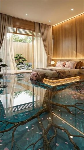 Japanese Zen Bedroom with 3D Epoxy Root Floor 🔥
