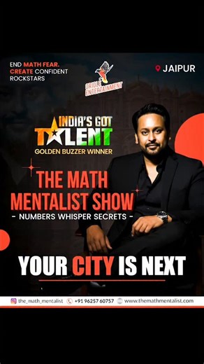 Math Mentalist Rahul Singh Yadav on Instagram: "JAIPUR, THIS IS YOUR WAKE-UP CALL 🚀 End Math Fear Create Math Rockstars Experience an hour of Mind-Blowing Family Show of Math Magic & Mind Reading as seen on National TV. The Math Mentalist is coming 🔥 #Jaipur #math_mentalist #mathmagic #parents #workshop COMMENT AND DM IF INTERESTED."
