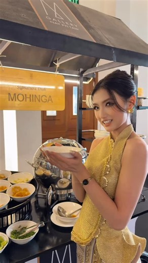 Nana (နန်းအဉ္ဇလီ) on Instagram: "✨ One of Myanmar’s most beloved traditional breakfasts, Mohinga, is ready to serve. dress : Kham Philip Make up: Team Sora"