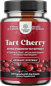 Extra Strength Tart Cherry Capsules - Tart Cherry Extract Capsules 7500mg for Uric Acid Cleanse for Gout & Kidneys Support - Fruit Extract Supplement for Urinary Tract Health & Joint Support - 240 Ct
