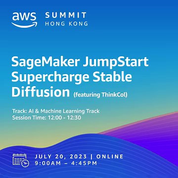 [Live at 12:00PM] 🎉👨‍💻 Want to know how to supercharge your generative AI application with Stable Diffusion? Join the "SageMaker JumpStart Supercharge Stable Diffusion" session to learn from ThinkCol's experience with Amazon SageMaker. 🔎 Session: SageMaker JumpStart Supercharge Stable Diffusion (featuring ThinkCol) ⏰12:00 - 12:30 | English | Level 100 ➡️Haven’t registered yet? Register now: https://go.aws/46SEqEf ➡️Already registered? Log in now: https://bit.ly/44UEHF3 | Amazon Web Services