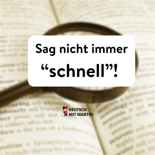 Sag nicht immer… schnell, schnell, schnell! Sagst du auch immer nur „schnell“? In diesem Video lernst du viele Synonyme für „schnell“: ✨ im Nu – ruckzuck – flugs – rasch – flink – im Handumdrehen – prompt – rapide – fix – eilig – zügig – hastig – schleunigst ✨ 🔑 Gerade ab B2 und C1 sind Synonyme super wichtig – auch für die C1-Prüfung! Mit diesen Alternativen klingst du sofort natürlicher, präziser und fortgeschrittener im Deutschen. 📅 Außerdem lade ich dich herzlich ein zu meinem kostenlosen 