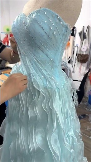 Wholesale Ice Blue Wavy Ruffle Corset Organza Gown Bespoke Single Custom Bulk Supply