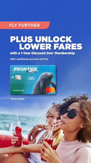 Your next escape starts with 50,000 Travel Miles plus a 1-Year Discount Den® membership (after qualifying account activity). | Frontier Airlines | Facebook