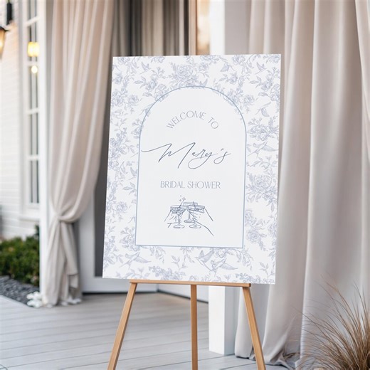 Blue Floral Bridal Shower Welcome Sign, Elegant Bachelorette Decor, Printable Hens Party Signs Template - Etsy