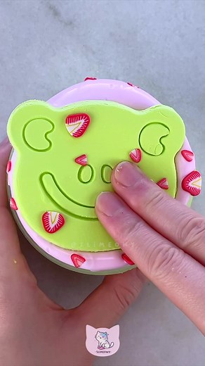 Slime ASMR 🐸🍓 Strawberry Frog Cake from @og slimes ☻ A diy clay fizz slime - comes with a green crunchy snow fizz, pink glossy topper, a clay frog, & strawberry fimos :) smells like a pistachio macaron! #slime #asmr #crunchyasmr #snowfizz #diyclayslime #tingles #relax #satisfying #slimereview