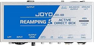 JOYO Passive Reamping and Phantom Powered Active Direct Box, Re-Amping Direct Box with 6.35mm and XLR Input 2 in 1 for Guitarist Bass Performance or Recording (JDI-48)