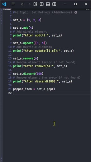 [46] Python Set Methods AddRemove ⚙️ Codex People #Shorts #Python