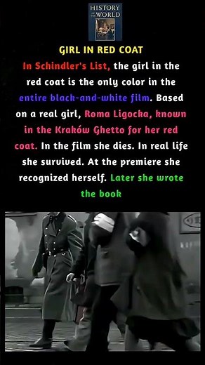 Title:THE GIRL IN THE RED COAT#SchindlersList #RomaLigocka #StevenSpielberg#WorldHistory #FilmTrivia