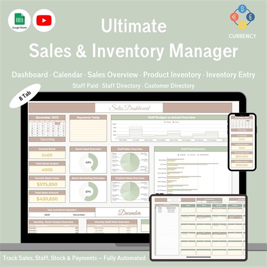 Sales & Inventory Manager | Google Sheets Template, Business Dashboard (digital Download) - Etsy