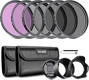 Neewer 49mm ND Lens Filter Kit: UV, CPL(Circular Polarising), FLD, ND2, ND4, ND8, Lens Hood and Lens Cap Compatible with Canon Nikon Sony Panasonic DSLR Cameras