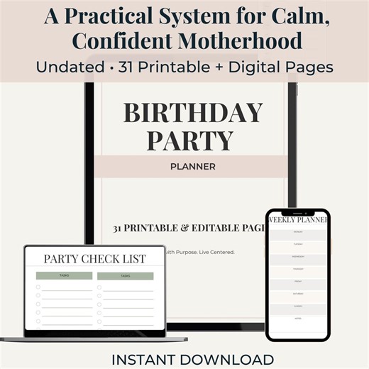 Digital Birthday Planner Printable Template Party Organizer Budget Tracker Checklist Invitation Beige Aesthetic Minimalist Design Activity - Etsy