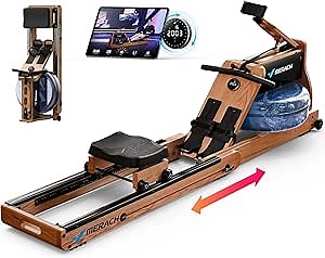 MERACH Foldable Wooden Rowing Machine, Water Electromagnetic Rower Machine for Home Use, Exclusive App Lifetime Membership, Patented Space Saver, MERACH Go Technology, 950