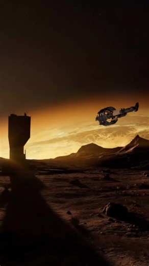 Advance spacecraft glides over a desolate planet, bathed in gas giant's glow. #space #spacecraft